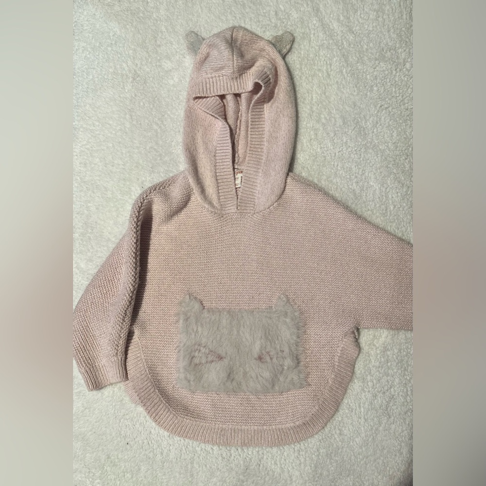 Cozy Pink Knit Hoodie with Faux Fur Pocket